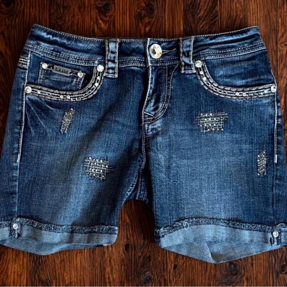 L.A. Idol Embellished Blue Jean Shorts